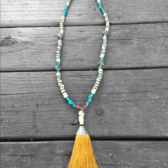 Tibetan Beads with Turquoise, Coral & SS with tassel by K Morris Designs - Picture 6 of 8